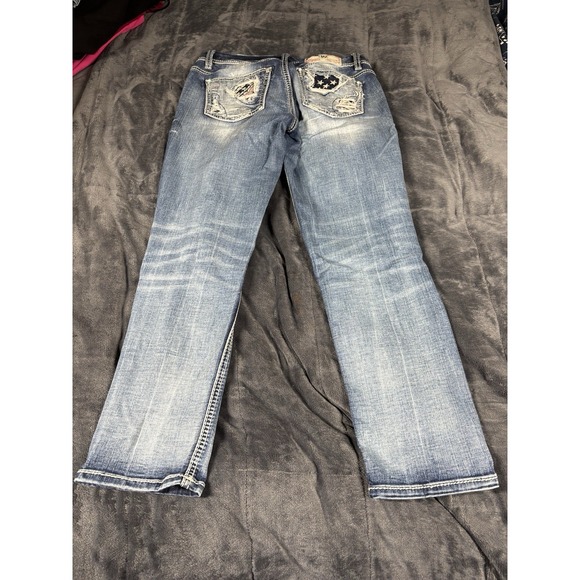 Miss Me Jeans Size 27 Mid-Rise Easy Crop Distressed American flag pocket - Picture 9 of 11